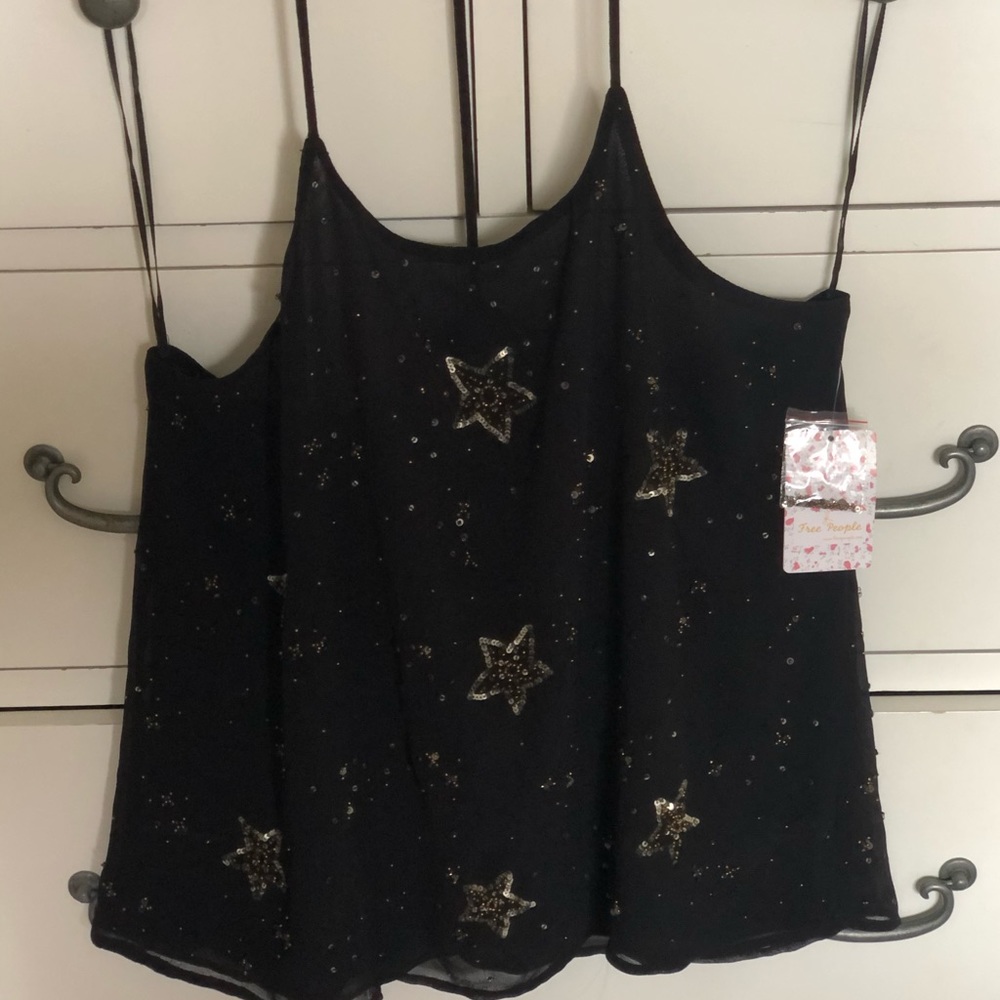 Black & gold star sequined free people tank top